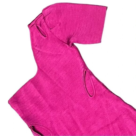 PAOLA BERNARDI pink one shoulder mini knit bodycon stealth dress with cut outs - Picture 7 of 9